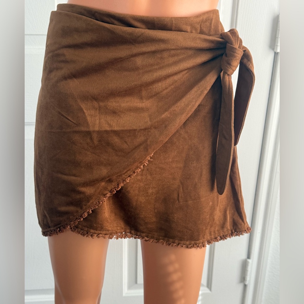 Lulu's Brown Wrap Mini Skirt
